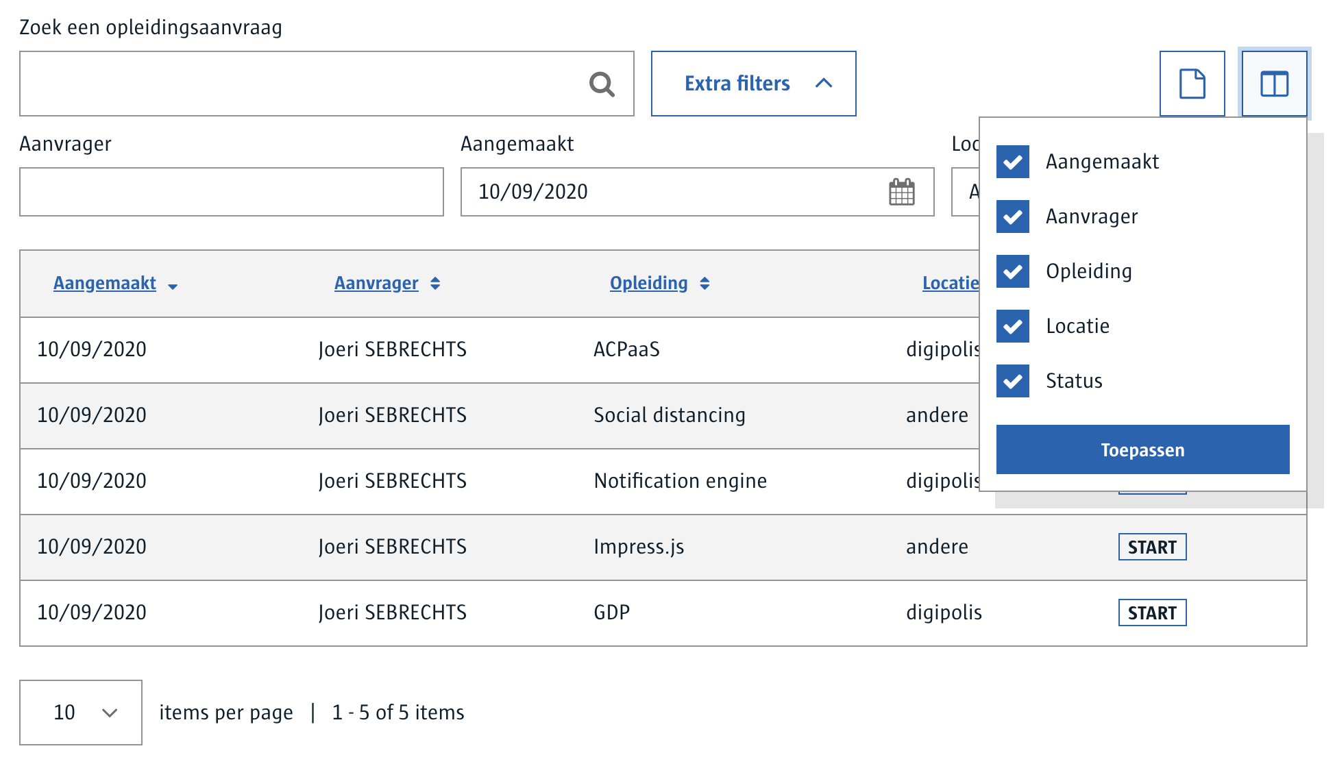 Smart Table op desktop